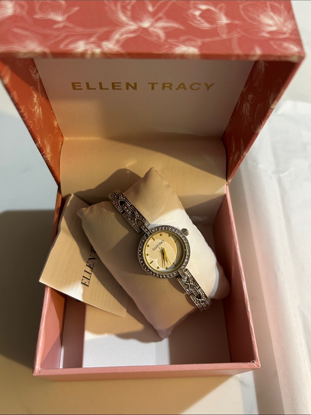 Ellen Tracy Silver-Tone Crystal Accent Ladies Bracelet Watch